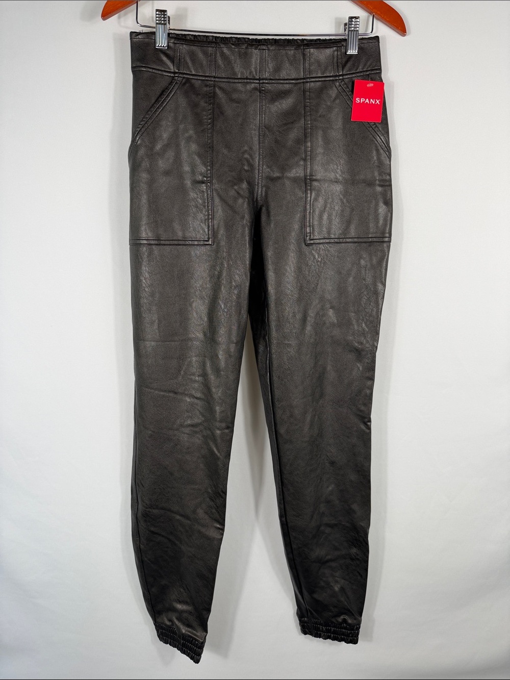 SPANKX Leather Like Jogger Pants. Elastic Waist. Womens Size M. NWT. Pockets
